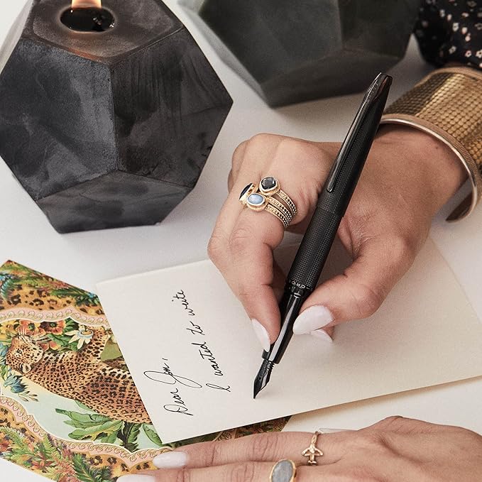 Cross ATX Refillable Rollerball Pen Presented in a Luxury Gift Box - Medium Point, Black Ink, Sandblasted Dark Blue