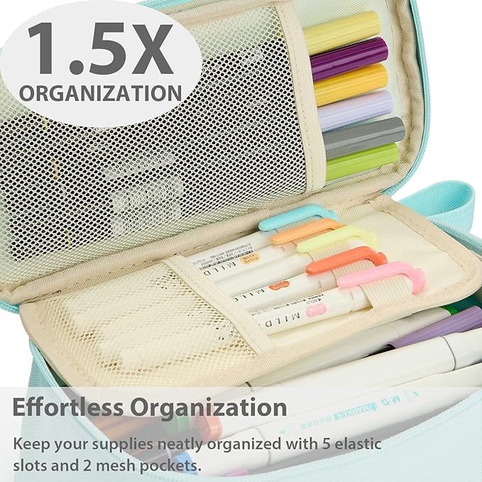 Pencil Case Pouch Box Bag School Supplies Girls Boys Kids, Cute Preppy Stuff Large Big Capacity Aesthetic Pen Organizer, Back to College Stationary, Eggshell Blue, Standard Stlye, 1800ml