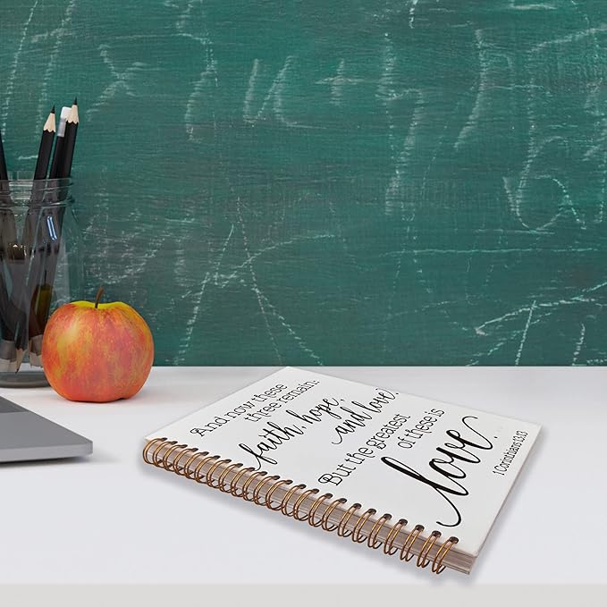 VNWEK Christian Bible Scripture 1 Corinthians 13:13 and Now These Three Remains Spiral Notebook Journal 5.5 x 8.3 inches,Christian Themed Lined Hardcover Spiral Notebook,Gifts for Women Teens Girls
