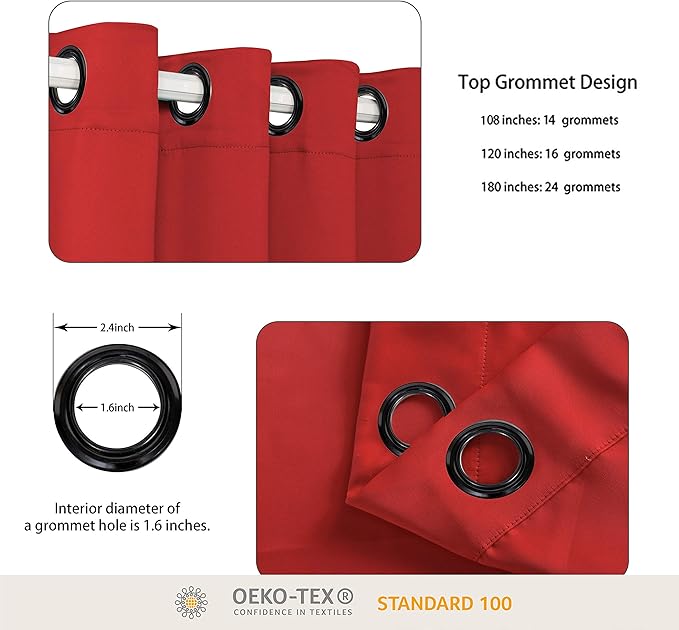 BONZER Extra Wide Room Divider Black Curtain Total Privacy Wall Room Darkening Grommet Curtains for Apartment, Studio, 108L x 120W Inch (9L x 10W ft), 1 Panel, Red