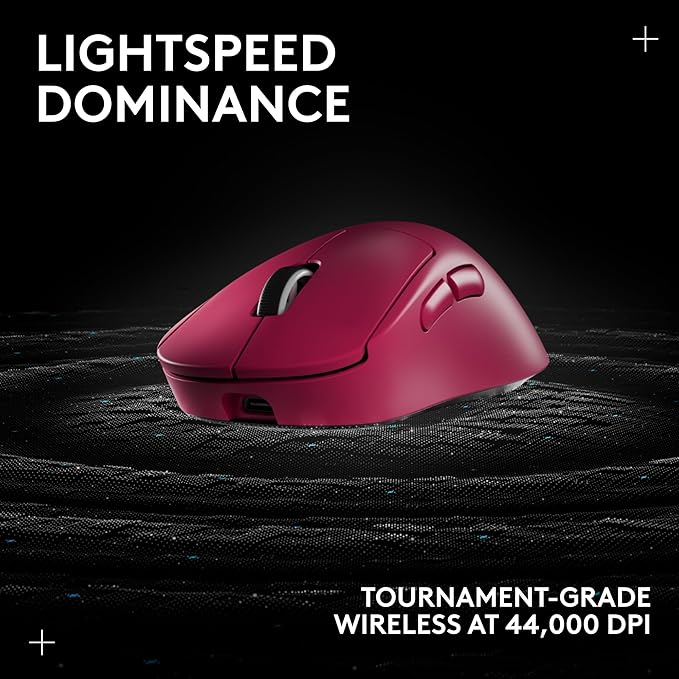 Logitech G PRO X Superlight 2 Wireless Gaming Mouse, 60g Pro-Grade with 5 Programmable Buttons, 44k DPI Sensor, 8kHz Report Rate, USB-C Charging for PC/Mac - Magenta