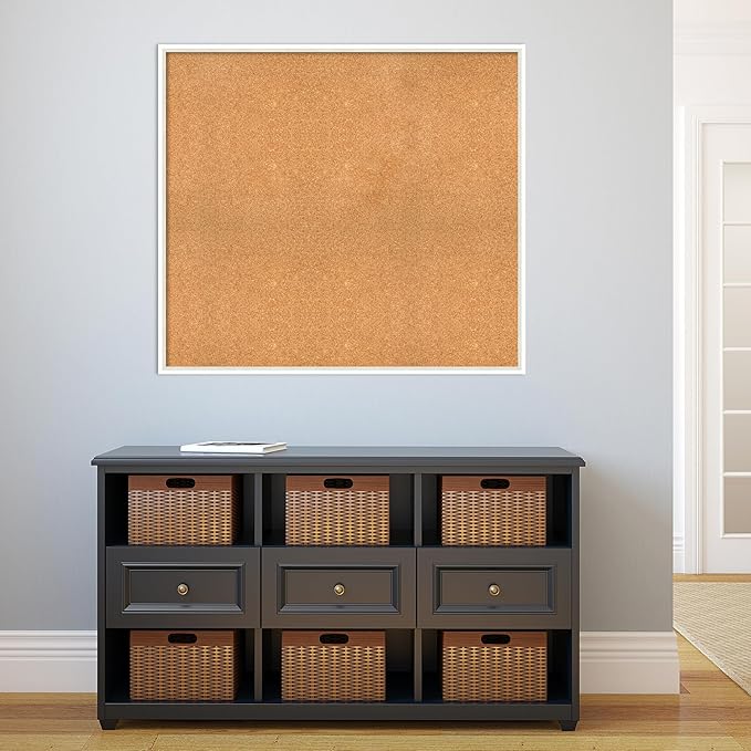Amanti Art Natural Cork Board for Wall, 35x39 Vision Board with White Frame, Oversize Corkboard Office Decor for Home Organization, Modern Corkboard Pinboard to Display Items for Home Organization in