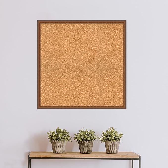 Amanti Art Natural Cork Board for Wall, 36x36 Vision Board with Bronze Frame, Oversize Corkboard Office Decor for Home Organization, Modern Corkboard Pinboard to Display Items for Home Organization