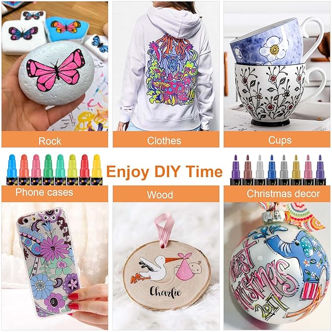 Betem 48 Colors Dual Tip Acrylic Paint Pens Markers, Premium Acrylic Paint Pens for Wood, Canvas, Stone, Rock Painting, Glass, Ceramic Surfaces, DIY Crafts Making Art Supplies