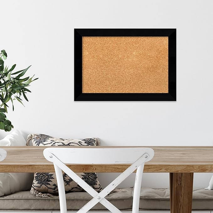 Amanti Art Natural Cork Board for Wall, 15x21 Vision Board with Black Wood Frame, Small Corkboard Office Decor for Home Organization, Modern Corkboard Pinboard to Display Items for Home Organization