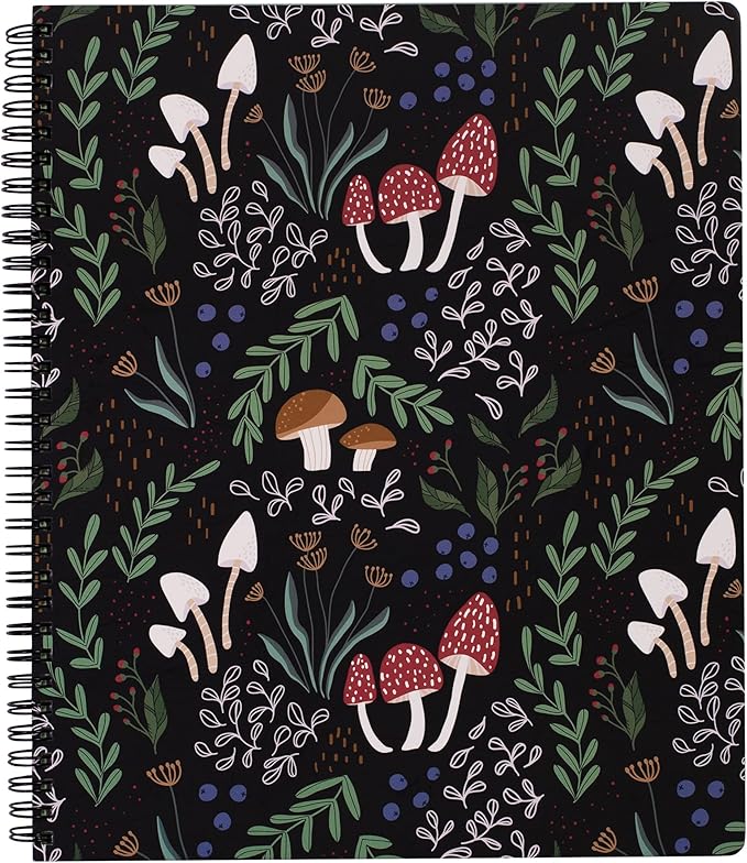 Steel Mill & Co Cute Large Spiral Notebook College Ruled, 11" x 9.5" with Durable Hardcover and 160 Lined Pages, Mushroom