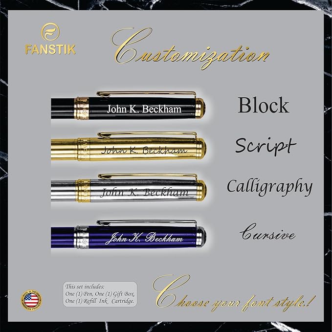 Customized Black & Gold Luxury ballpoint pen (Made In USA) fancy gift set for women, Real 24K Gold Plating, Professional executive pen gift set for men (Lux Custom-BallPoint Black-Gold)