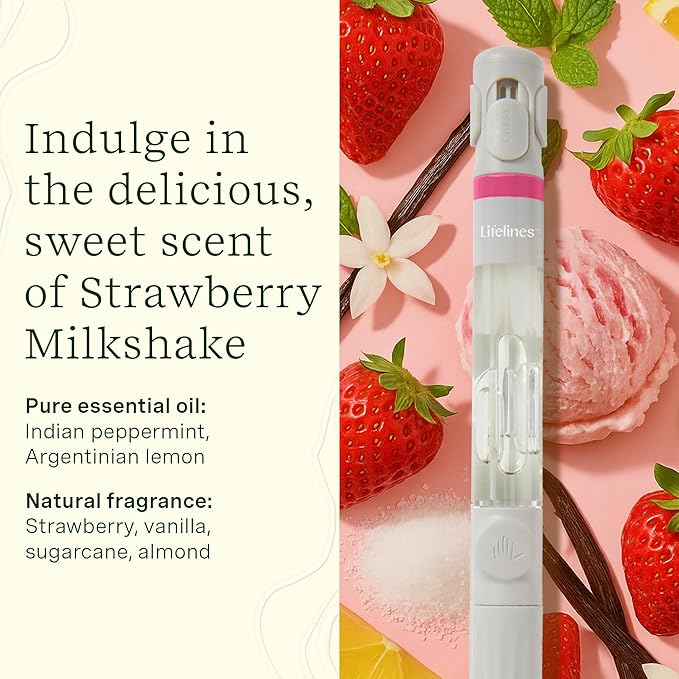 Lifelines Pen Diffuser Set, Strawberry Milkshake - 1mm Black Ballpoint Pen with Scented Essential Oil Blend & 2 Ink Refills – Aromatherapy Diffuser & Sensory Immersion Diffuse Aroma As You Write