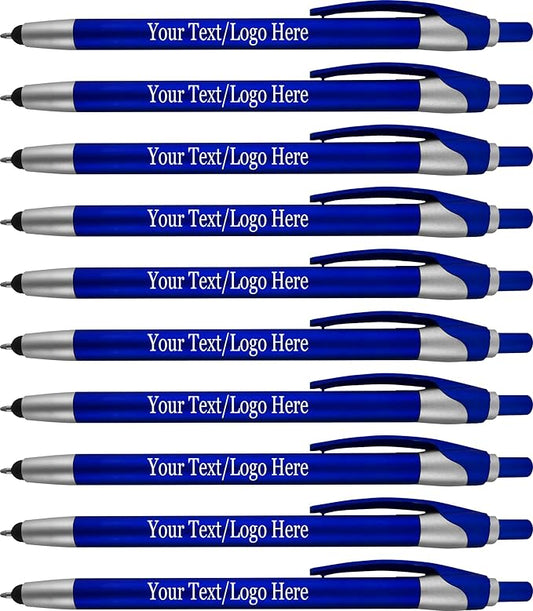 Personalized with Your Custom Logo or Text Pens-Pack of 300- for Marketing, Parties, and Events, 2 in 1 Capacitive Stylus & Ballpoint Pen Compatible with Touchscreen Devices, Black Ink, Blue Pens