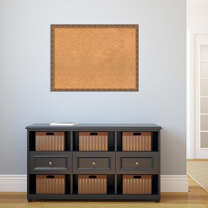 Amanti Art Natural Cork Board for Wall, 26x34 Vision Board with Bronze Frame, Large Corkboard Office Decor for Home Organization, Traditional Corkboard Pinboard to Display Items for Home Organization