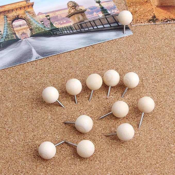 Yalis Wood Push Pins 120 Pcs,Decorative Wooden Thumb Tacks for Corkboard and Bulletin Board (120 pcs Map Tacks)