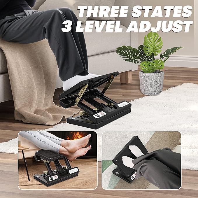 Foot Rest for Under Desk at Work, Height Adjustable Footrest with Massage Roller and Soft Pad, Foldable Ergonomic Foot Rest for Car, Underdesk, Home, Train(Grey)