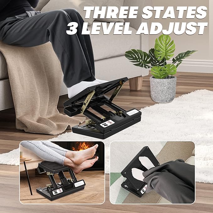 Foot Rest Under Desk, Height Adjustable Footrest with Massage Roller and Soft Pad, Foldable Ergonomic Foot Rest for Car, Underdesk, Home, Train(Black)