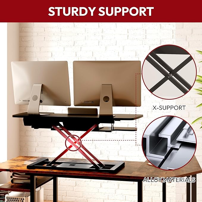 SANODESK 35" Electric Standing Desk Converter,Height Adjustable Riser for Office Home, Monitor and Laptop Workstation with Large Keyboard Tray,Black Color