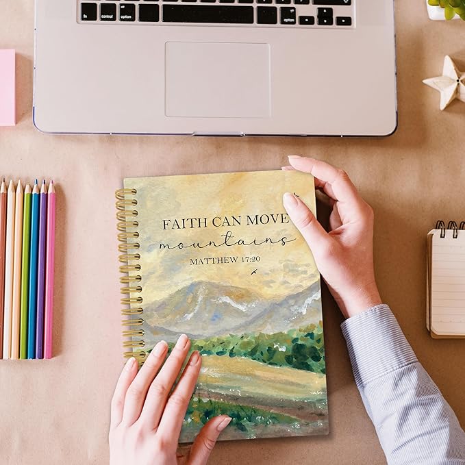 Faith Can Move Mountains Christian Spiral Notebook, Bible Journaling Notebooks for Women Men, Religious Hardcover Journals for Office 160 Pages 5.5 x 8.3 Inch, Christian Gifts for Women Faith