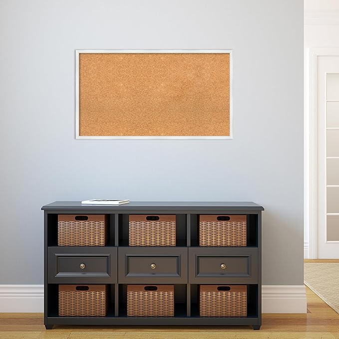 Amanti Art Natural Cork Board for Wall, 21x37 Vision Board with White Frame, Large Corkboard Office Decor for Home Organization, Country Rustic Corkboard Pinboard to Display Items for Home