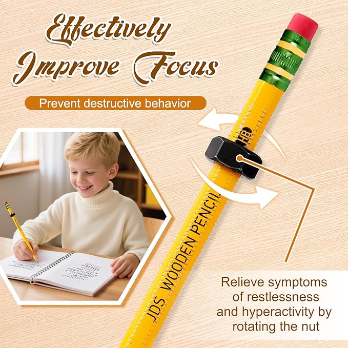 ADHD Pencil - Threaded Fidget Pencil for ADHD & Anxiety, Silent Sensory Stress Relief Rotating Pen for School, Office & Home