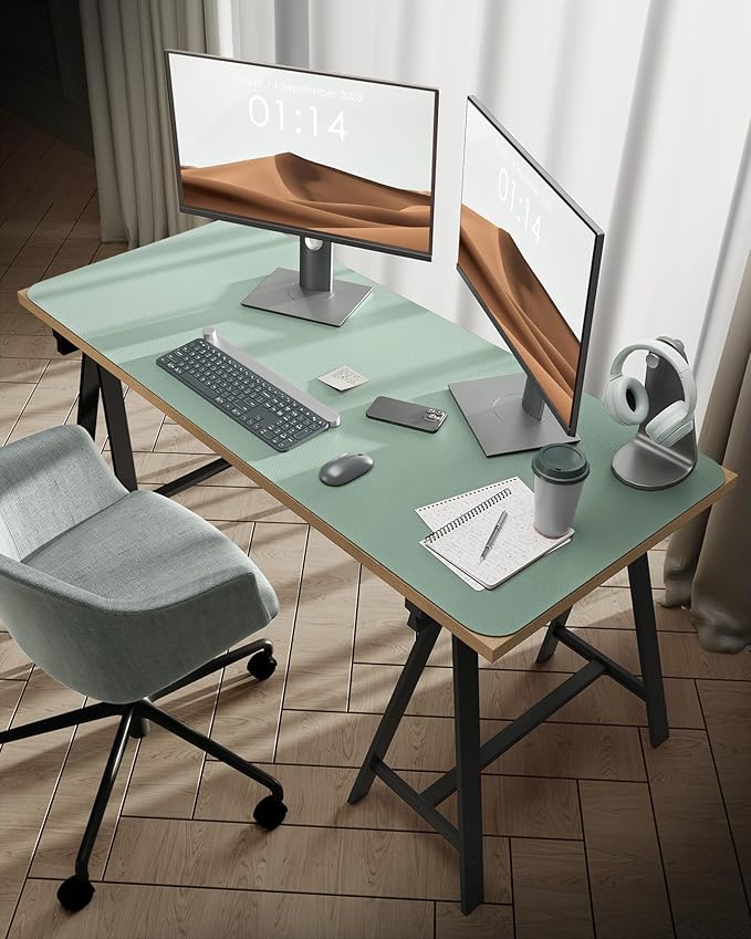 YSAGi Leather Desk Protector, Office Mat, Large Mouse Mat, Non-Slip PU Leather Blotter, Laptop Desk Pad, Waterproof Writing Pad for Office and Home (Pale Green, 47.2" x 23.6")