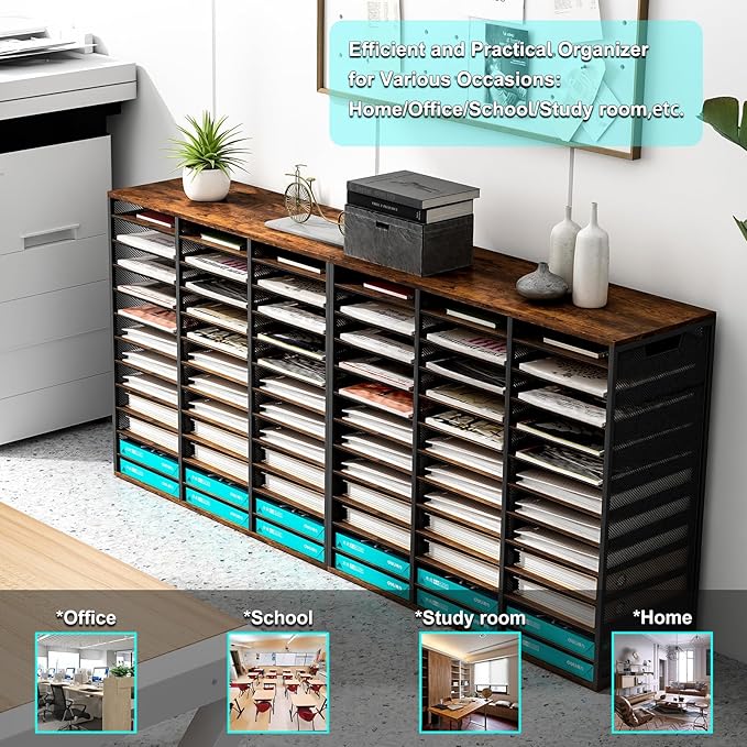 PAG Mass Mail Sorter - Adjustable Mail Holder, Countertop Literature Organizer, Student Mailbox for Classroom, Desktop Bill Paper Organizer for Office Home School, 36 Compartments, Brown