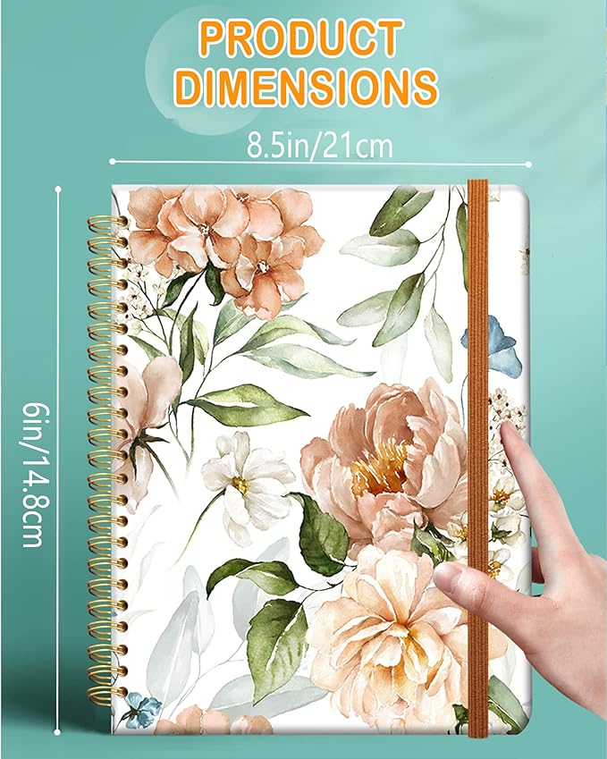 Ruled Spiral Writing Notebook,A5 Hardcover Lined College Journal for Women Lady Girl,Watercolor Floral Strong Twin-Wire Binding with Premium Paper,8.4" X 6",Perfect for School,Office,Home Gifts(Pink