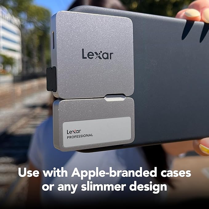 Lexar 2TB Professional Go Portable SSD w/Hub, Supports Apple 4K 60fps ProRes, Up to 1050MB/s, USB 3.2 Gen 2, Rugged, IP65, Ultracompact, Compatible w/iPhone 15/16, External SSD (LSL400S002T-RNSNU)