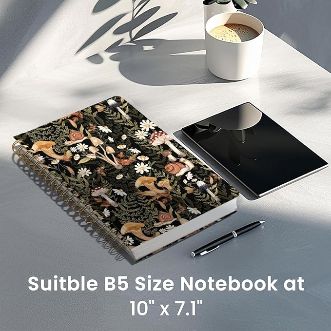 Lined Spiral Notebook Journal for Work, 300 Pages Thick B5 (7.1"x10") College Ruled Journal for Women & Writing, Hardcover Notebook for Note Taking, Perfect for Office Home School Supplies, Mushroom