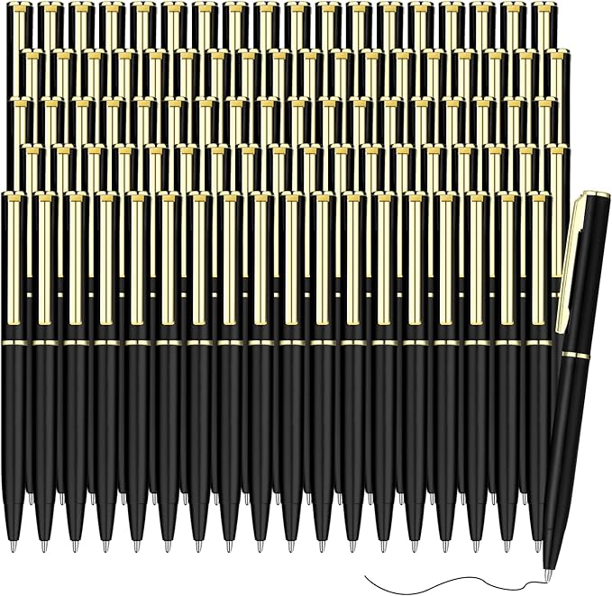 Teling 72 Pcs Small Ballpoint Pen Mini Pens Bulk 4 Inch Short Small Tiny Black Ink Ballpoint Writing Tool for Notebook Pockets Signature Notepads School Office(Black, Gold,Classic Style)