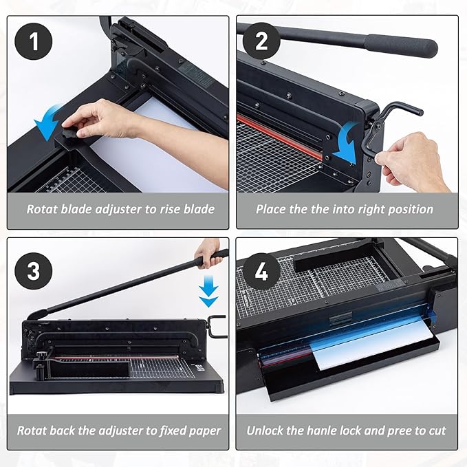 TIANSE Heavy Duty Guillotine Paper Cutter A4 12" Guillotine Paper Cutter 500 Sheet Capacity Solid Steel Construction with Double Safety Protection Perfect for Trimming Paper Cardstock Matboard Black