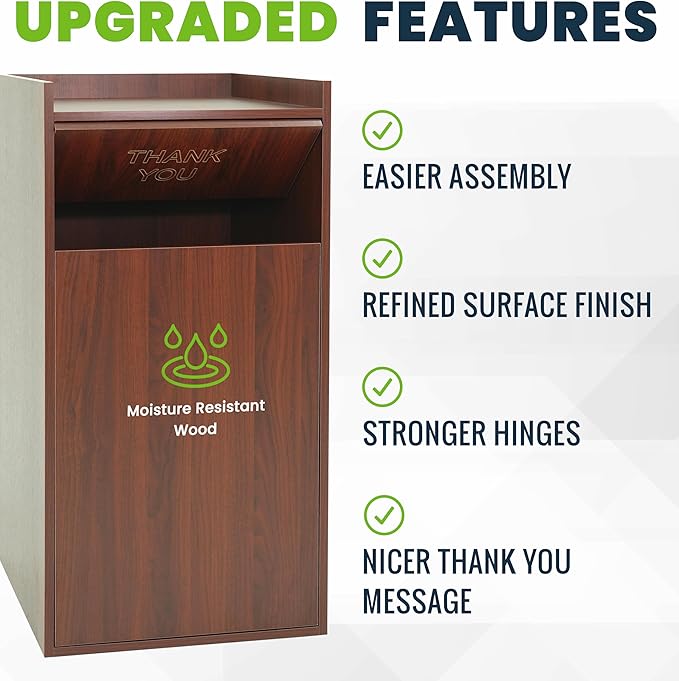 Alpine Restaurant Trash Can Cabinet - Commercial Trash Can 40 Gallon, Garbage Receptacle Indoor with Tray Holder for Restaurants, Cafeterias (Mahogany)