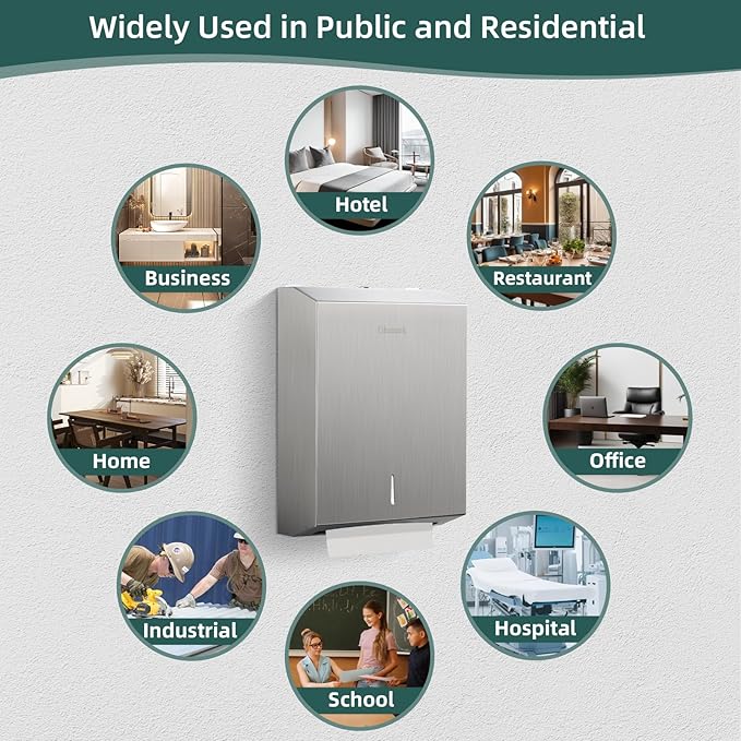 Paper Towel Dispenser Wall Mount, Large Commercial C/Z Tri Fold Multifold Hand Towels Dispenser, Brushed Stainless Steel Paper Towel Holder with Lock for Bathroom, Restroom and Public Places