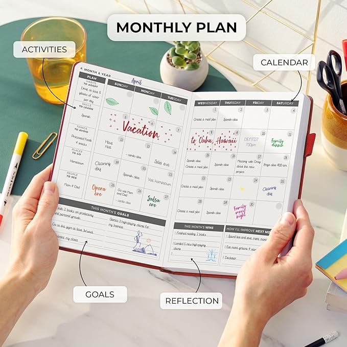 Clever Fox Daily Planner – Undated Planning Notebook with Hourly Schedule & To-Do List – Personal Day Task & Work Organizer, 6 Months (Red)