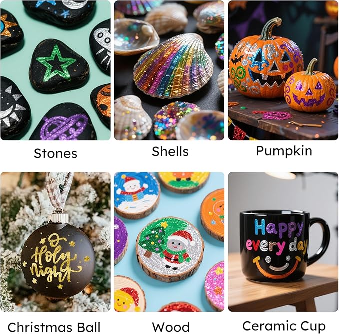 Glitter Markers,16 Colors Metallic Markers Sparkle Pens for Adults Kids,Arts & Crafts Supplies,Rock Painting, Wood, Scrapbook, Birthday Cards, Dual Tip Glitter Acrylic Paint Pens Set of 8