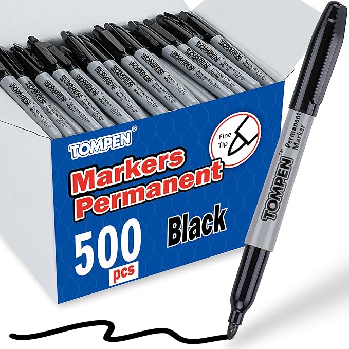 Black Permanent Markers Bulk,Fine Tip,500 Pack,Waterproof Permanent Marker Pens with Quick Drying on Wood,Plastic,Paper,Metal,Mirror for Office School Classroom Home