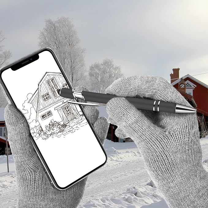 Tenare 12 Pieces 2 in 1 Stylus Metal Ballpoint Pen with Stylus Tip, 1.0 mm Black Ink Ballpoint Pen for Touch Screens(Gray and Silver)