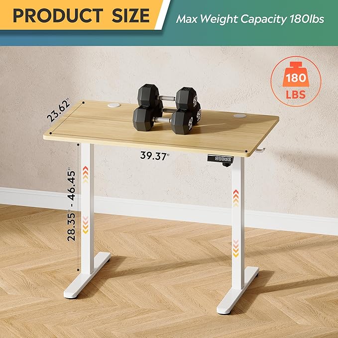 DEVAISE 40 Inch Electric Standing Desk, 3 Adjustable Height Stand up Desk for Home Office, Ergonomic Sit to Stand Desk with LED Touchscreen, 3 Memory Preset Computer Desk (Maple)