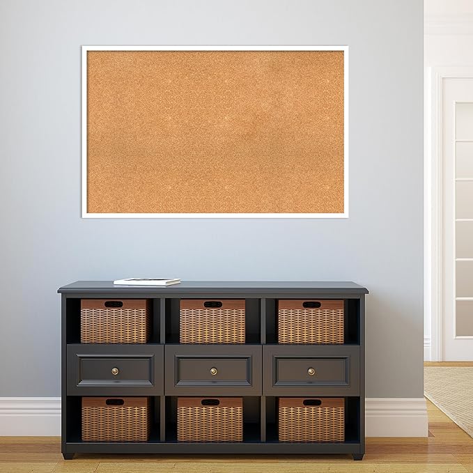 Amanti Art Natural Cork Board for Wall, 29x45 Vision Board with White Frame, Oversize Corkboard Office Decor for Home Organization, Modern Corkboard Pinboard to Display Items for Home Organization in