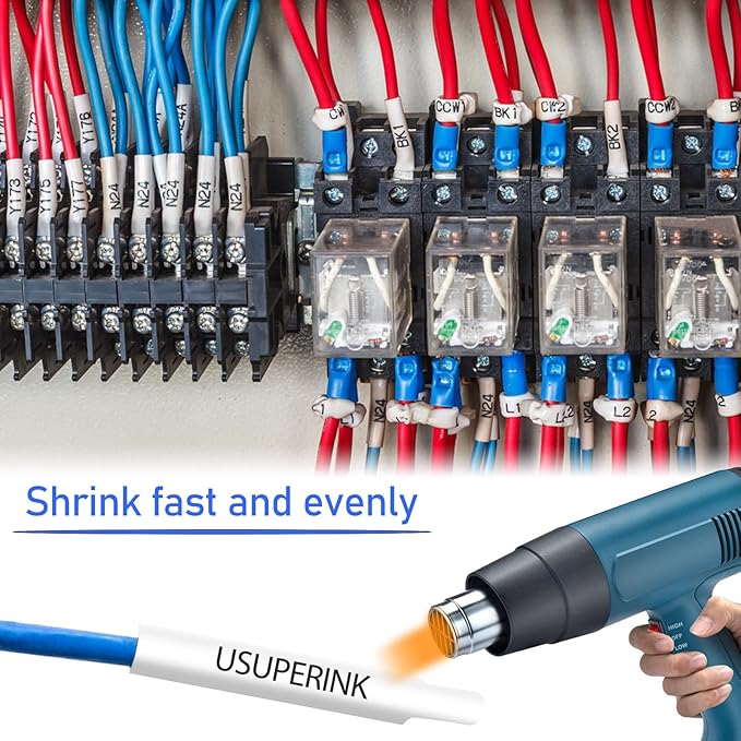 USUPERINK 5 PK Compatible for Brother Ptouch HSe-221 HSe221 HS-221 HS221 8.8mm Black on White Heat Shrink Tube Label Tape use in PT-D210 PT-D400 PT-E300 PT-E500 PT-P750WVP Label Maker (0.34''x 4.92ft)