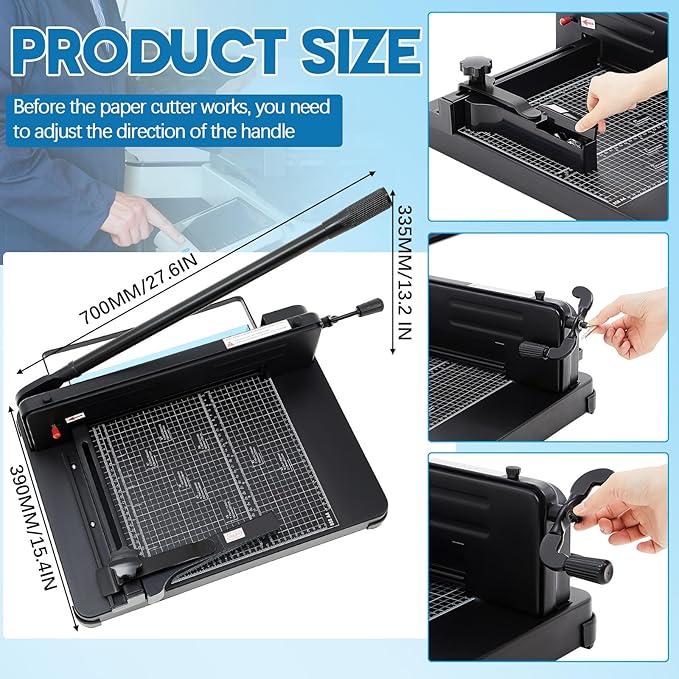 12 Inch A4 Guillotine Paper Cutter Heavy Duty Paper Cutter 400 Sheet Capacity Stack Cards Trimmer Steel Slicer with Metal Base for Cards Leather Office Home School (Black)