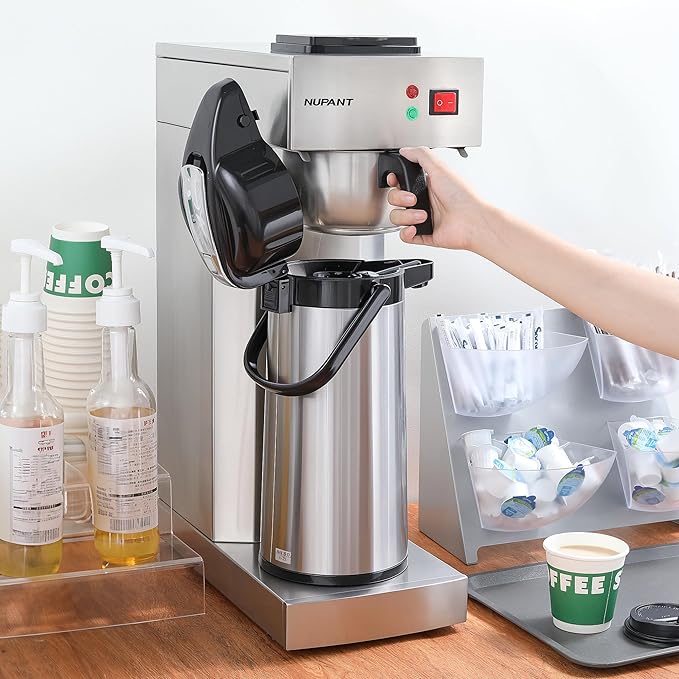 Commercial Airpot Coffee Brewer 2.2L/74oz Dirp Coffee Maker with 24H Insulated Thermal Carafe Stainless Steel Pour Over Coffee Machine 120V/1450W COFFEE Dispenser for Café Restaurant Cafateria