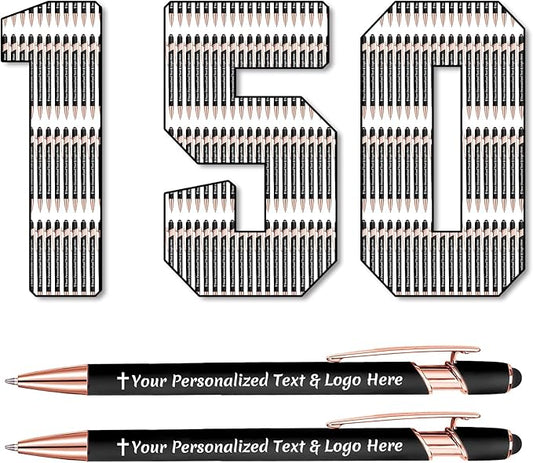 STREADVE 150 Personalized Custom Pens Engraved Writing Pen with Name Logo, Customized Promotional Items Stylus Pen Gifts for Men Women Realtor Nurse Wedding Business, Black