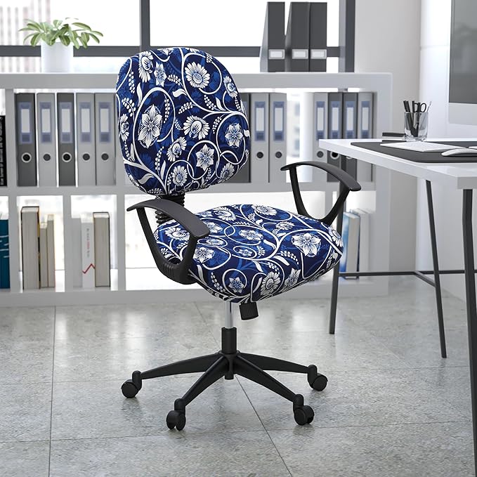 Smiry Stretch Printed Office Computer Chair Covers, Universal Washable Removable Desk Rotating Chair Slipcovers Protector, Seat + Backrest Cover - Navy Blue