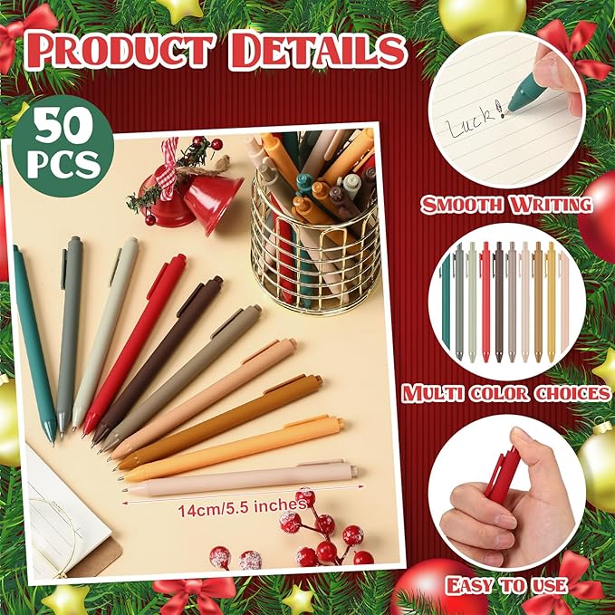 50 Pcs Ballpoint Pens Bulk Retractable Writing 1. 0 mm Black Ink Cute Pens Smooth Writing Color Fancy Gift for Teacher Student Employee Office School Home Baby Shower Supplies (Multiple Color)