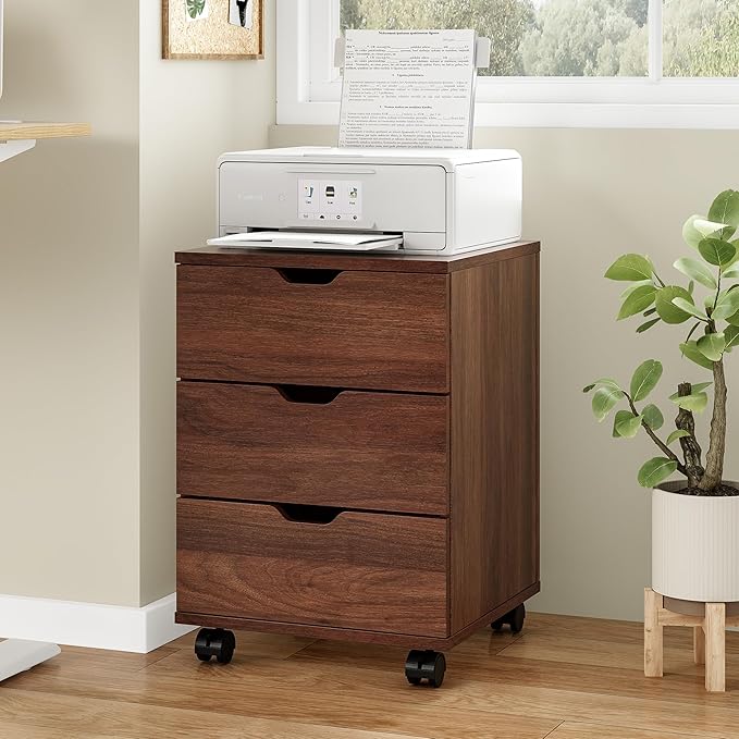 Farini 3-Drawer Under Desk Wooden File Storage Cabinet with Lockable Caster for Home Office,Brown,Required Assembly