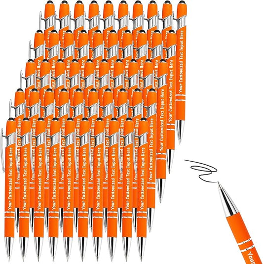 Up to 150 Pcs Personalized Ballpoint Pen Custom Pens Free Engraved Bulk with Name Logo Soft Black Ink Stylus with Touch Metal Office Gift for Anniversaries Graduations Birthdays