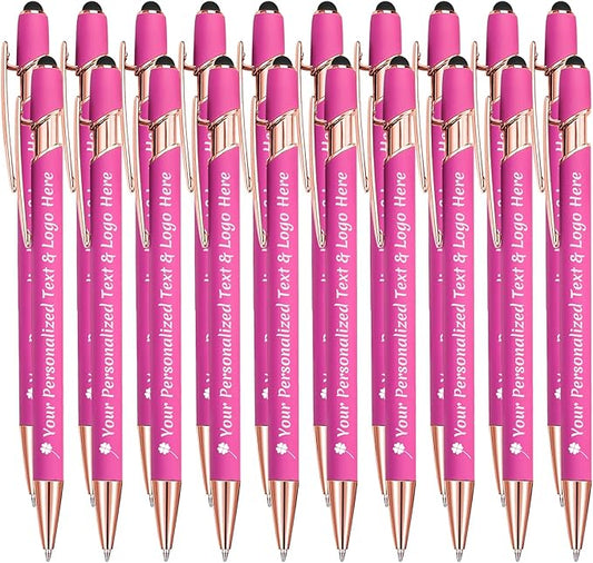 STREADVE Personalized Custom Pens 20 Engraved Writing Pen with Name Logo, Customized Promotional Items Stylus Pen Gifts for Women Realtor Quinceañera Wedding Business, Pink