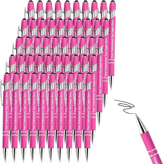 Up to 200 Pcs Personalized Ballpoint Pen Custom Pens Free Engraved Bulk with Name Logo Soft Black Ink Stylus with Touch Metal Office Gift for Anniversaries Graduations Birthdays