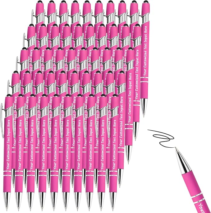 Up to 500 Pcs Personalized Ballpoint Pen Custom Pens Free Engraved Bulk with Name Logo Soft Black Ink Stylus with Touch Metal Office Gift for Anniversaries Graduations Birthdays