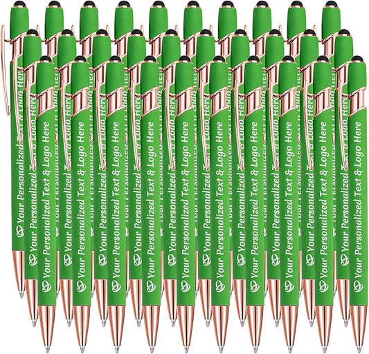 STREADVE Personalized Custom Pens 30 Engraved Writing Pen with Name Logo, Customized Promotional Items Stylus Pen Gifts for Men Women Realtor Nurse Wedding Business, Green