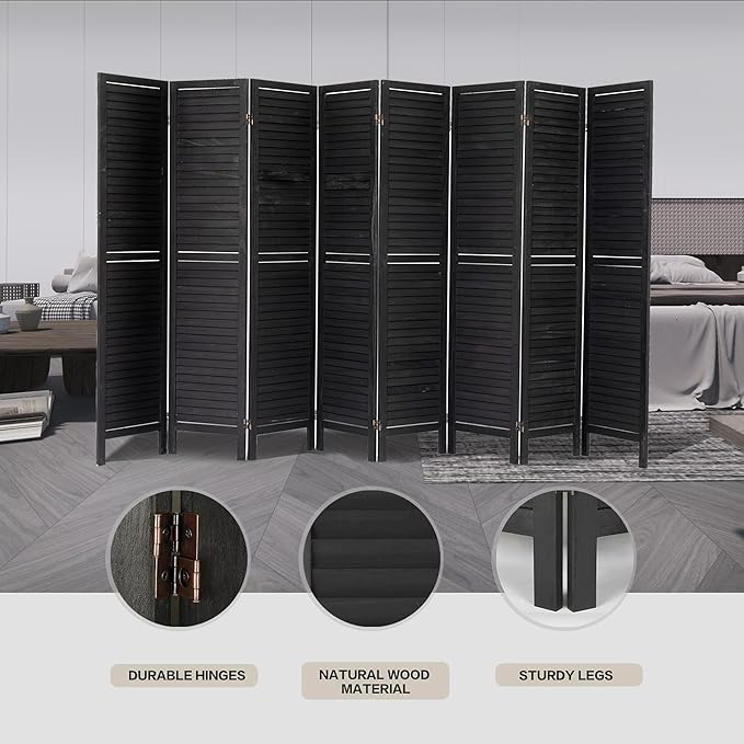 NicBex 8 Panel Room Divider,5.6FT Wood Room Dividers,Folding Privacy Screens Portable Freestanding Partition Wall Dividers for Room Separation,Home Bedroom Office,Black