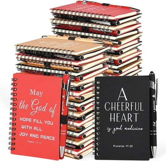 Christian Prayer Journal Spiral Notebooks Bulk with Pens - Small Notepads (4.13”x5.43”) - inspirational Gifts for Women men,Church Members & Bible Study Groups (30 sets multicolor)